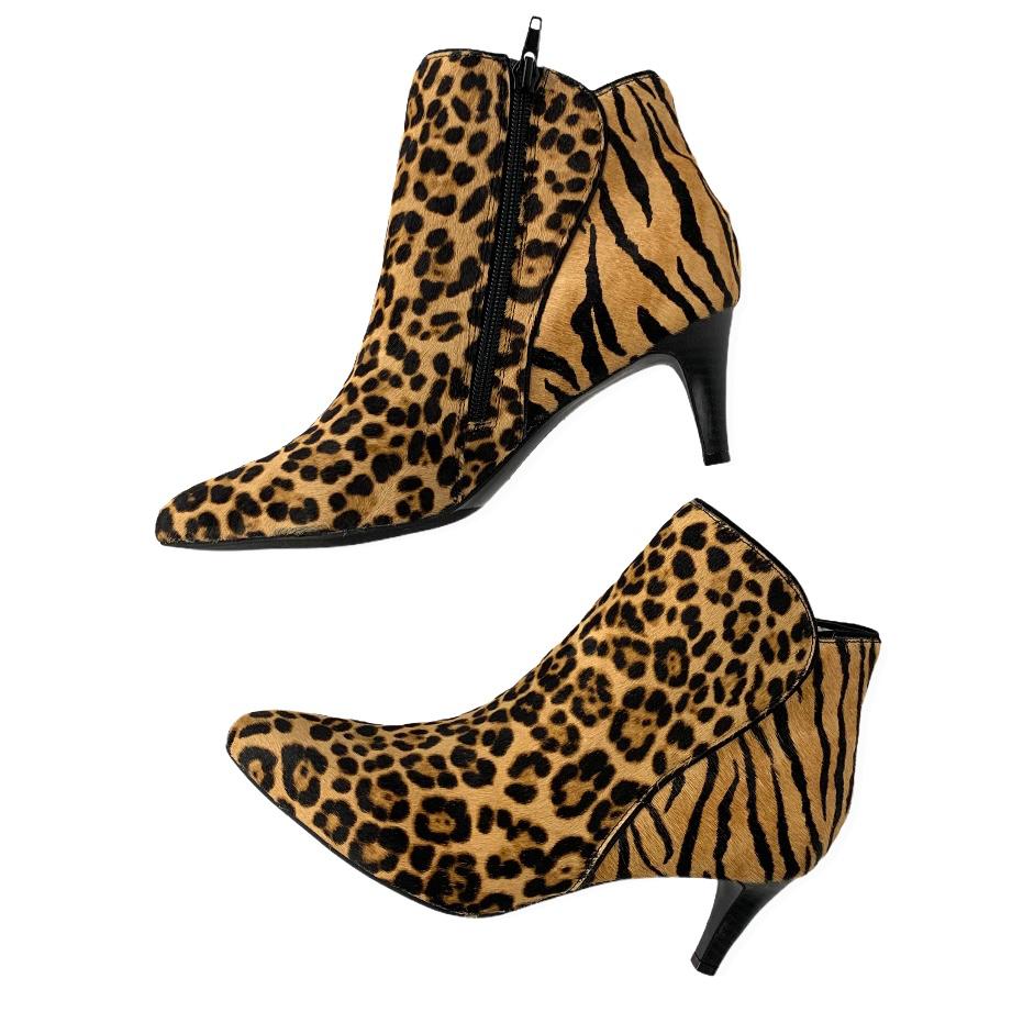 Harpper Leopard Leather Kitten Heel Booties Size 8M Women's Ankle Boots