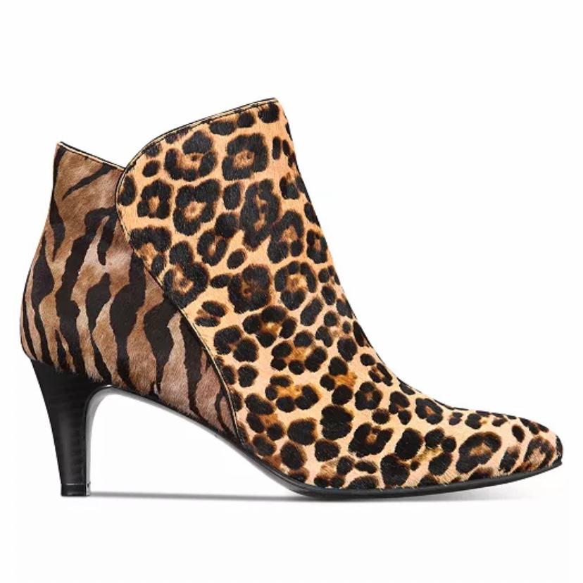 Harpper Leopard Leather Kitten Heel Booties Size 8M Women's Ankle Boots