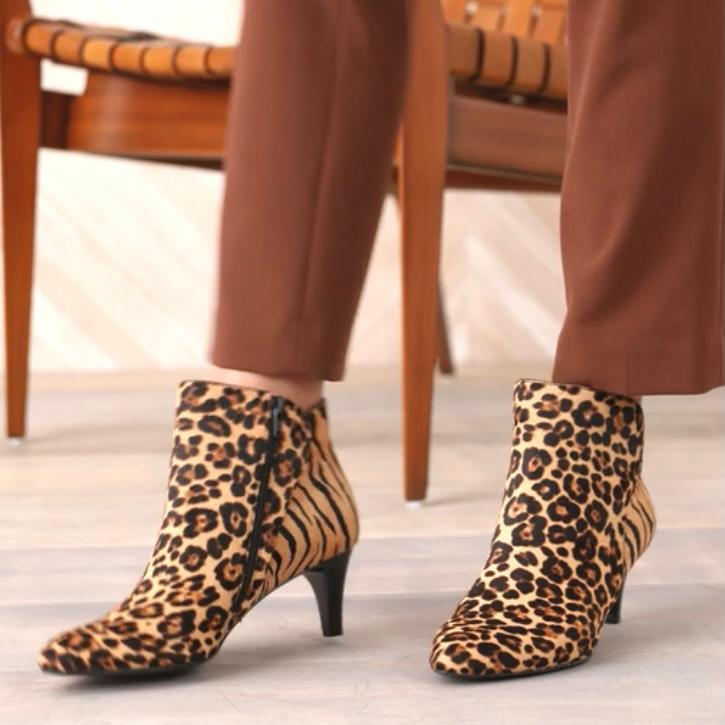 Harpper Leopard Leather Kitten Heel Booties Size 8M Women's Ankle Boots