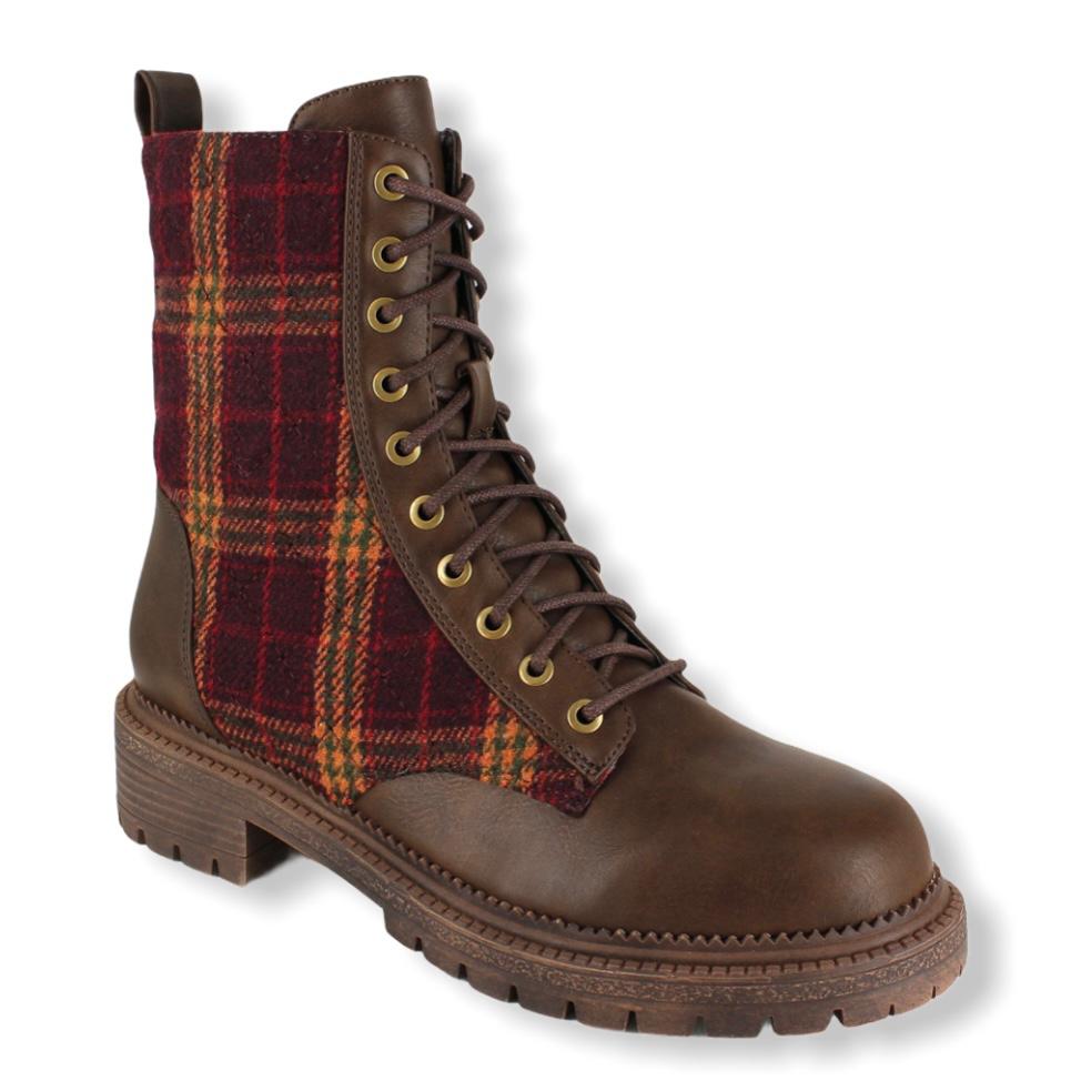 Brown/Red Low Heel Ankle Boots Size 8M Women's Booties Combat