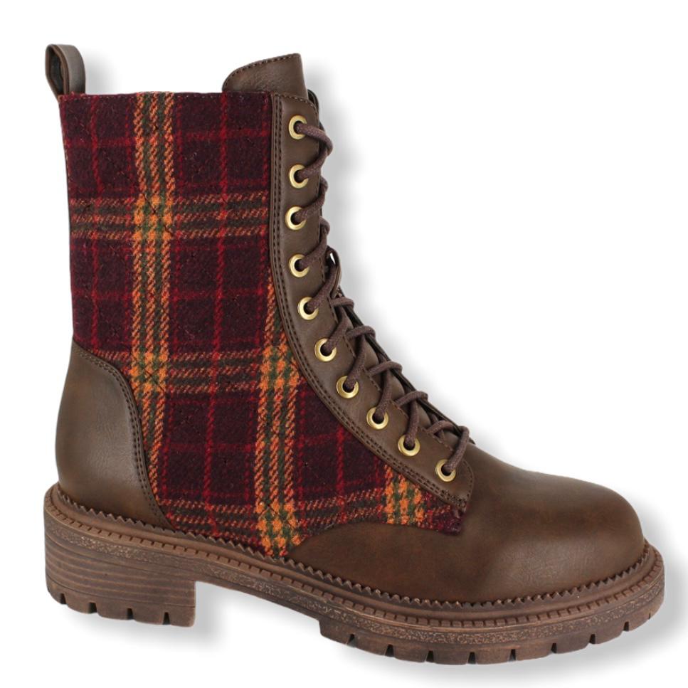 Brown/Red Low Heel Ankle Boots Size 8M Women's Booties Combat
