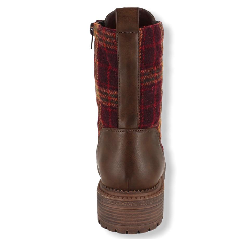 Brown/Red Low Heel Ankle Boots Size 8M Women's Booties Combat