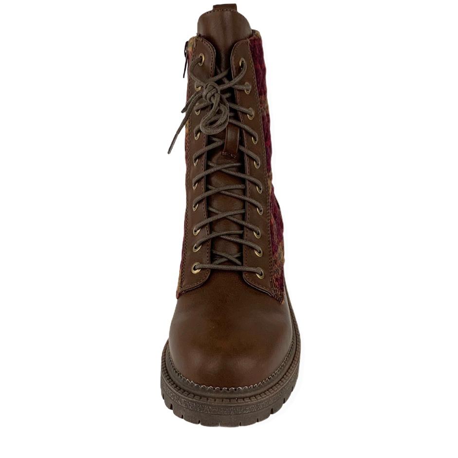 Brown/Red Low Heel Ankle Boots Size 8M Women's Booties Combat