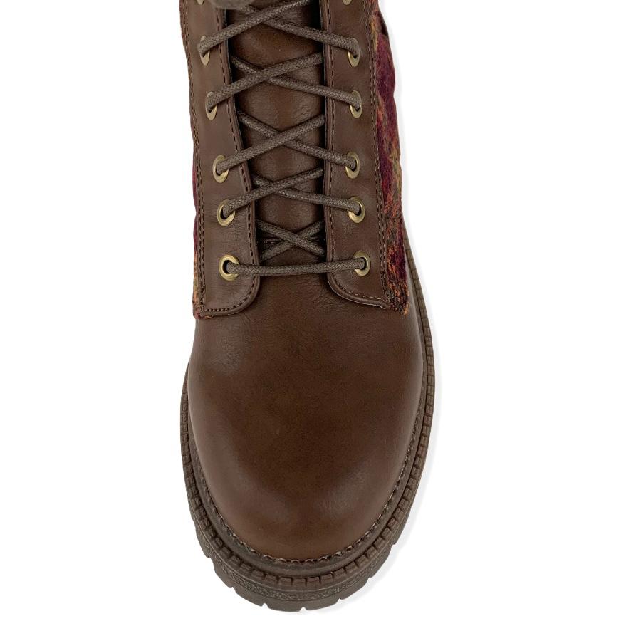 Brown/Red Low Heel Ankle Boots Size 8M Women's Booties Combat