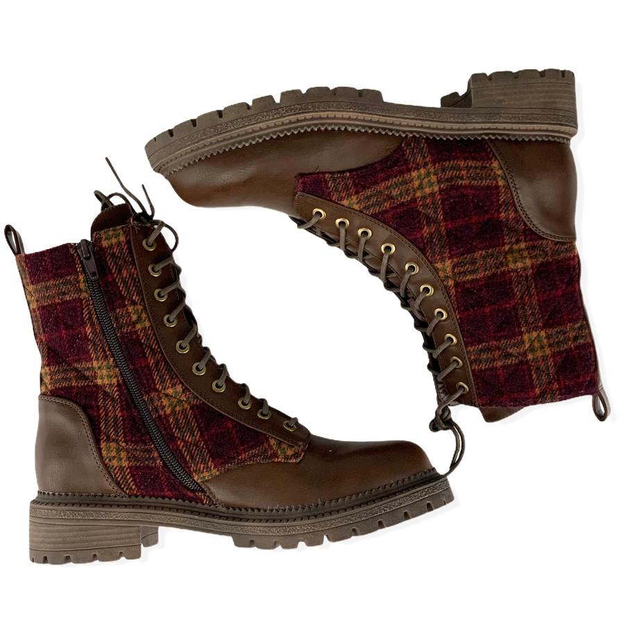 Brown/Red Low Heel Ankle Boots Size 8M Women's Booties Combat