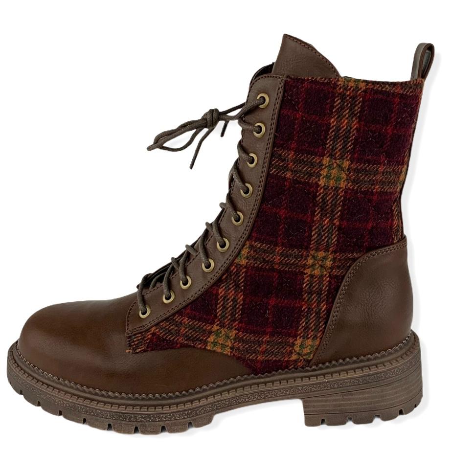 Brown/Red Low Heel Ankle Boots Size 8M Women's Booties Combat