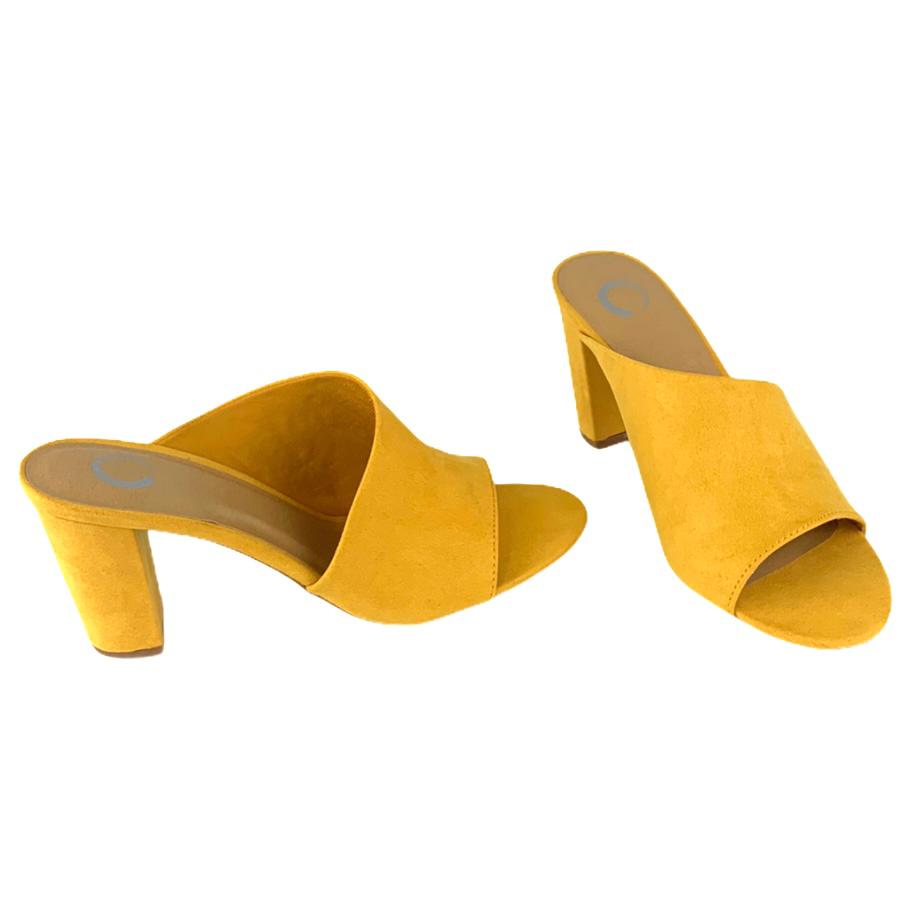ALLEA Mustard Block Heel Slip-on Open Toe Size 8 Women's Sandals