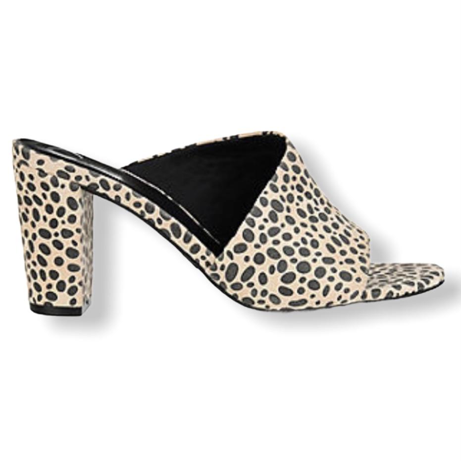 ALLEA Beige/Black Block Heel Slip-on Open Toe Women's Sandals