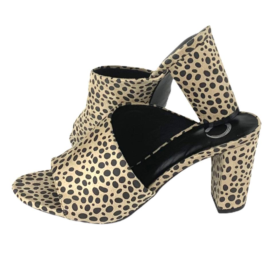 ALLEA Beige/Black Block Heel Slip-on Open Toe Women's Sandals