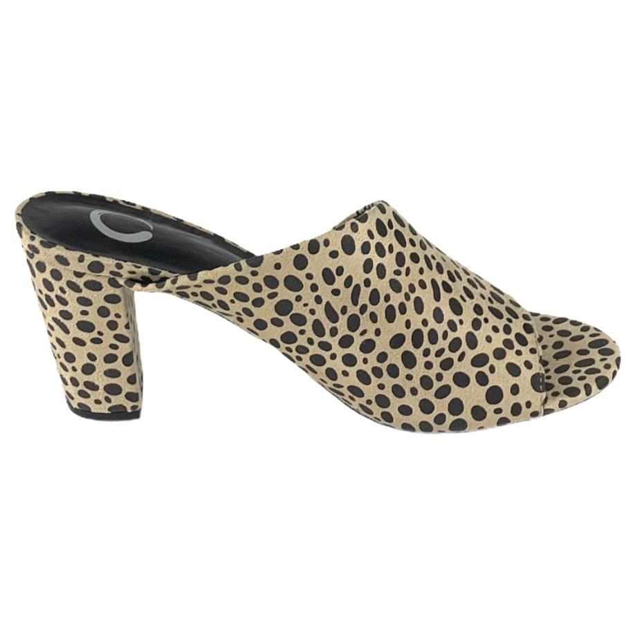 ALLEA Beige/Black Block Heel Slip-on Open Toe Women's Sandals