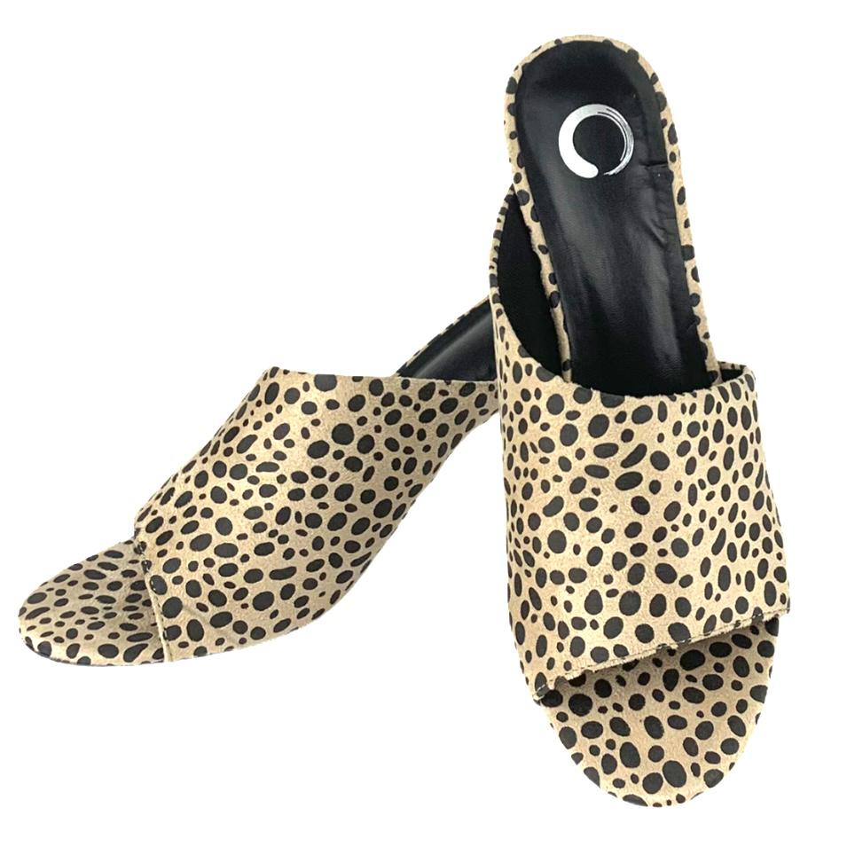 ALLEA Beige/Black Block Heel Slip-on Open Toe Women's Sandals
