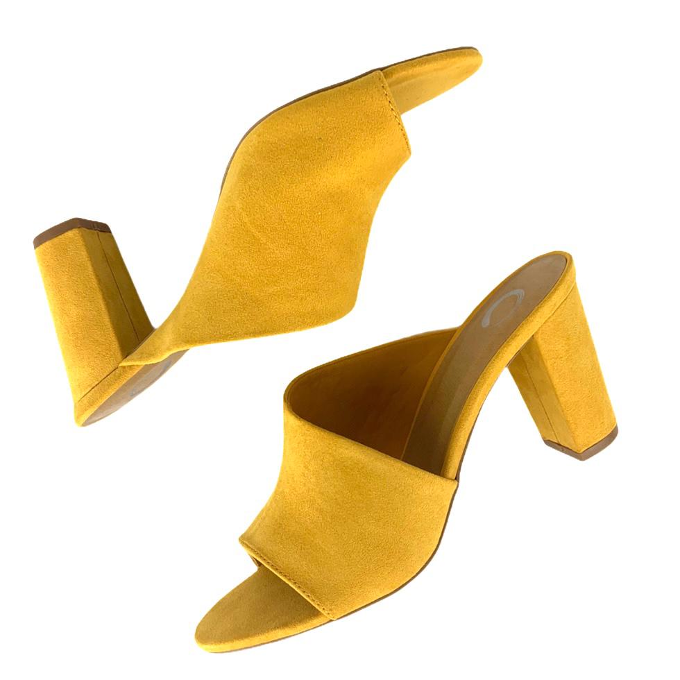 ALLEA Mustard Block Heel Slip-on Open Toe Size 8 Women's Sandals