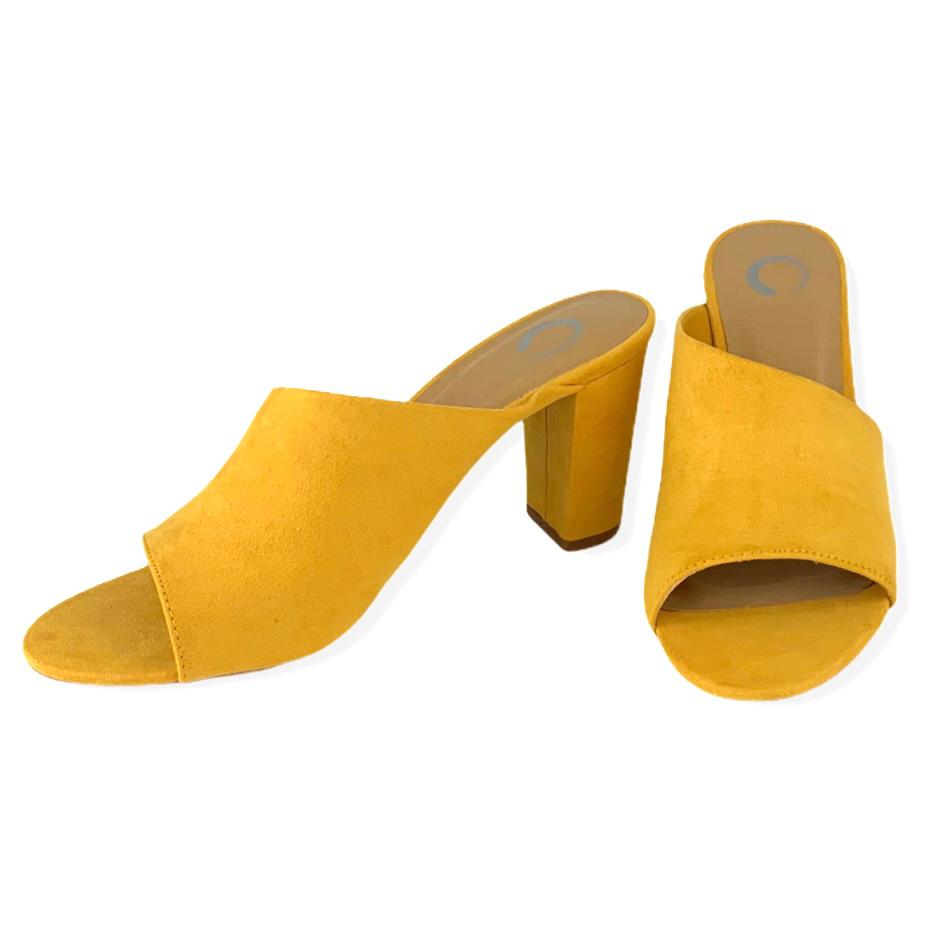 ALLEA Mustard Block Heel Slip-on Open Toe Size 8 Women's Sandals