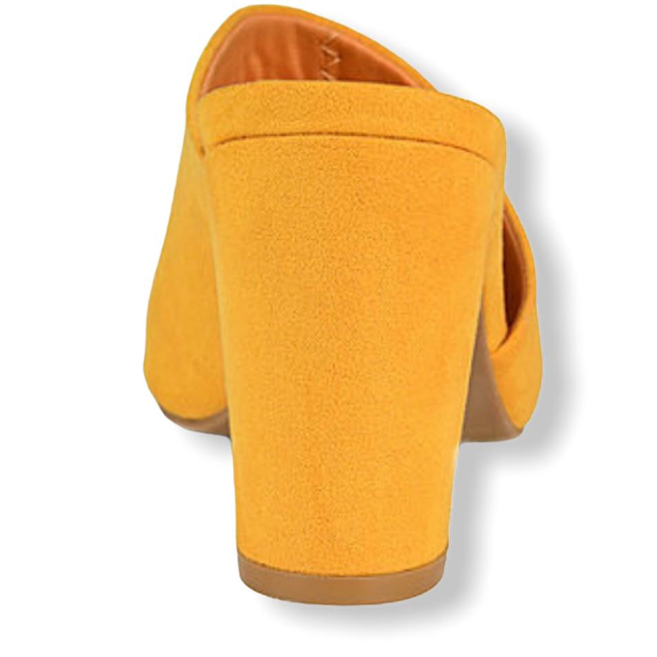 ALLEA Mustard Block Heel Slip-on Open Toe Size 8 Women's Sandals