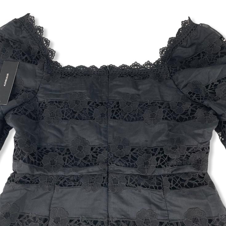 Black Lace Square Neck Bodycon Elbow Sleeve Size M Women's Dress
