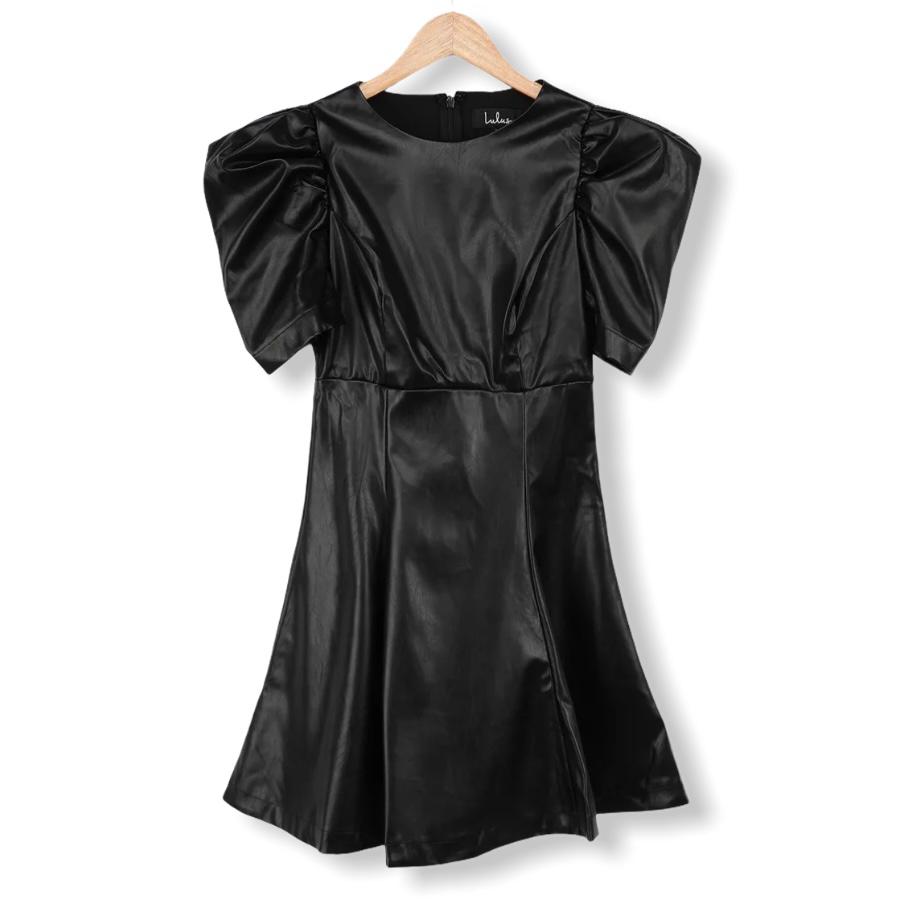 Women's Vegan Leather Crew Neck Mini Dress