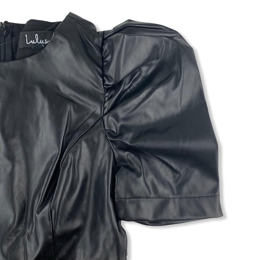 Women's Vegan Leather Crew Neck Mini Dress