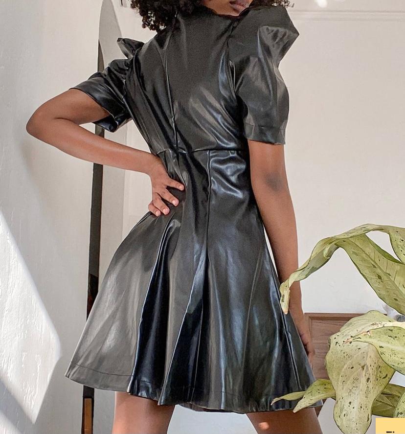 Women's Vegan Leather Crew Neck Mini Dress