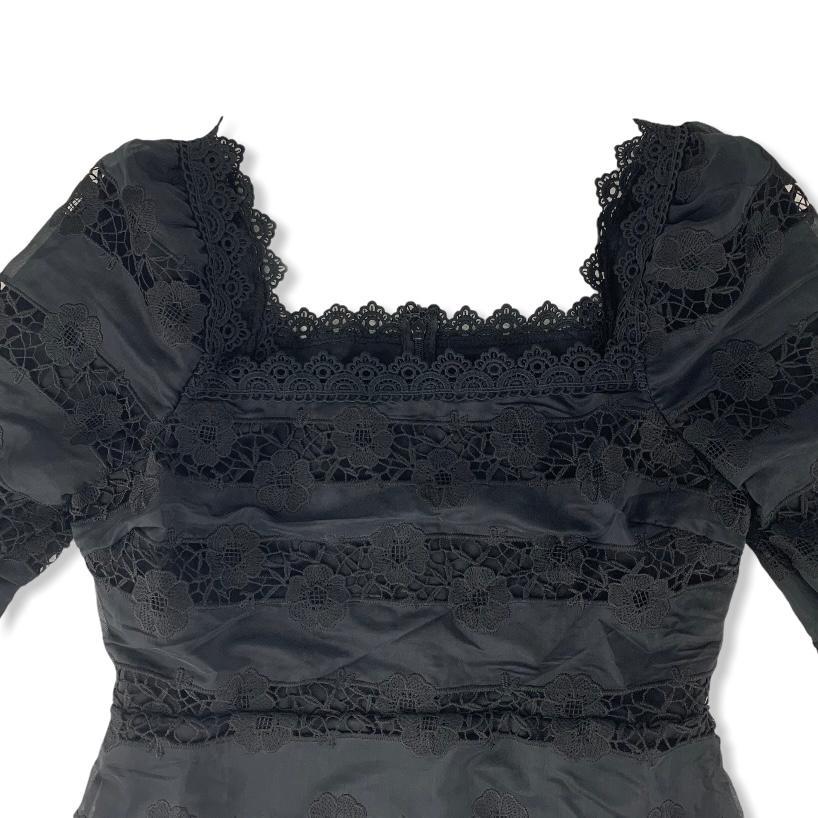 Black Lace Square Neck Bodycon Elbow Sleeve Size M Women's Dress