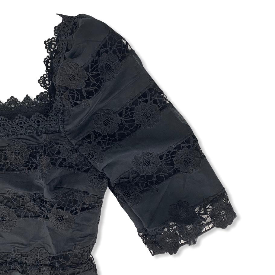 Black Lace Square Neck Bodycon Elbow Sleeve Size M Women's Dress