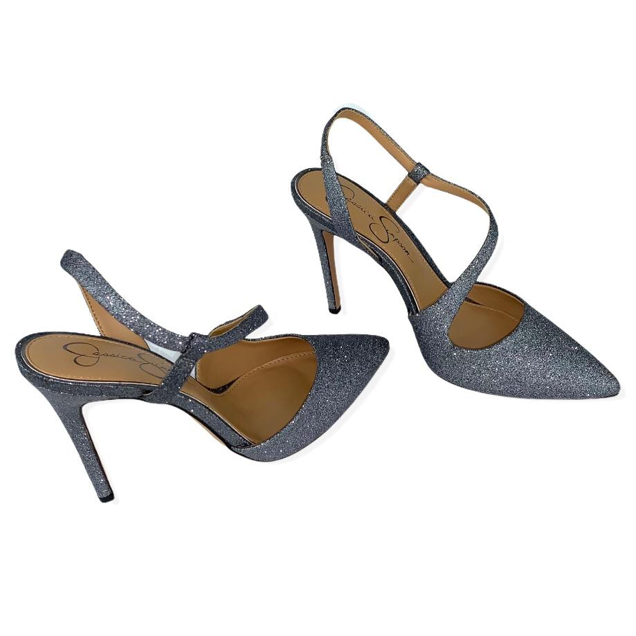 PASELLE Pewter Micro Flash Pull-on Pointed Toe Heel Women's Pumps