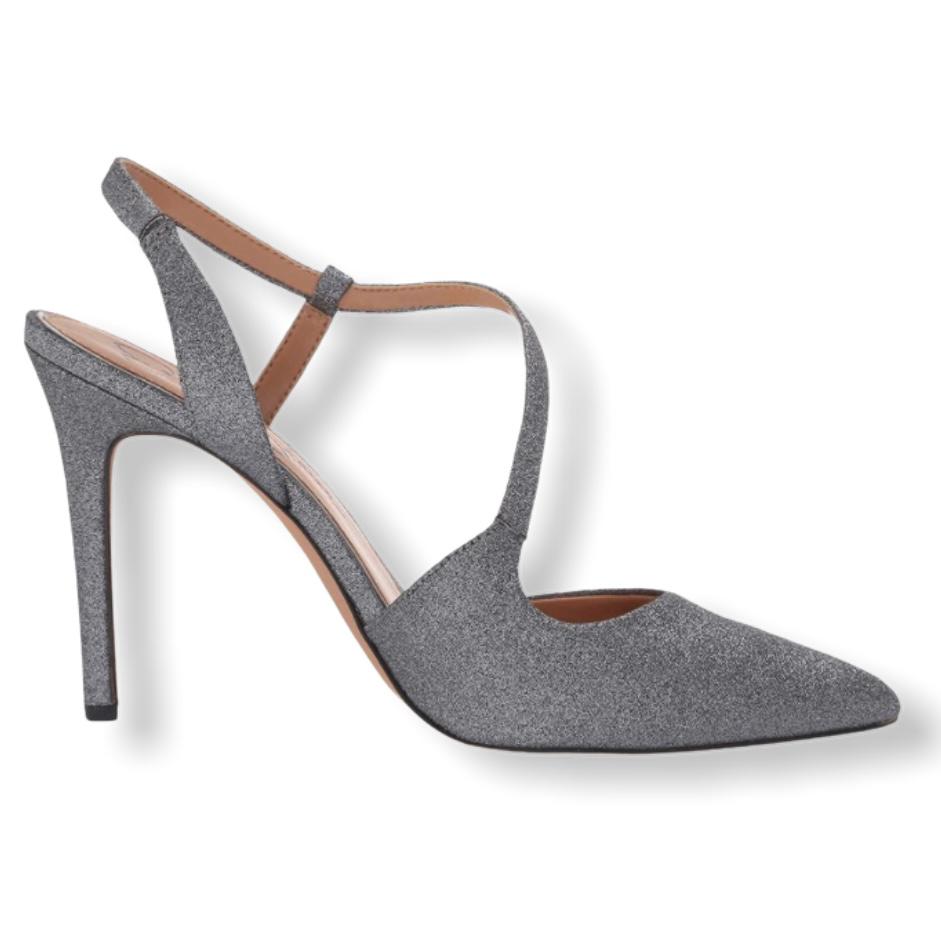 PASELLE Pewter Micro Flash Pull-on Pointed Toe Heel Women's Pumps
