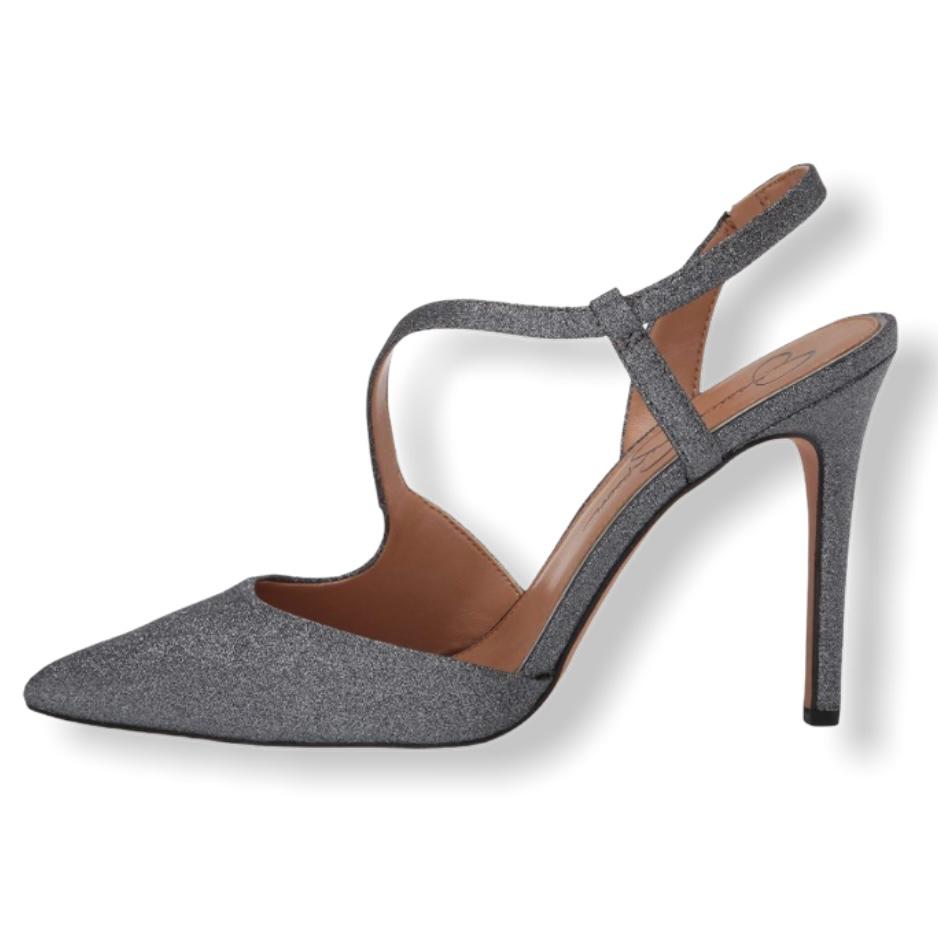 PASELLE Pewter Micro Flash Pull-on Pointed Toe Heel Women's Pumps