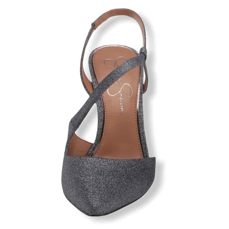 PASELLE Pewter Micro Flash Pull-on Pointed Toe Heel Women's Pumps