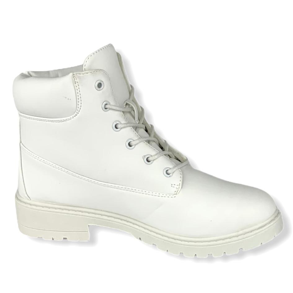 White Faux Leather Lace-up Size 9 Booties Women's Combats Boots