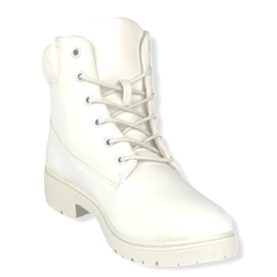 White Faux Leather Lace-up Size 9 Booties Women's Combats Boots