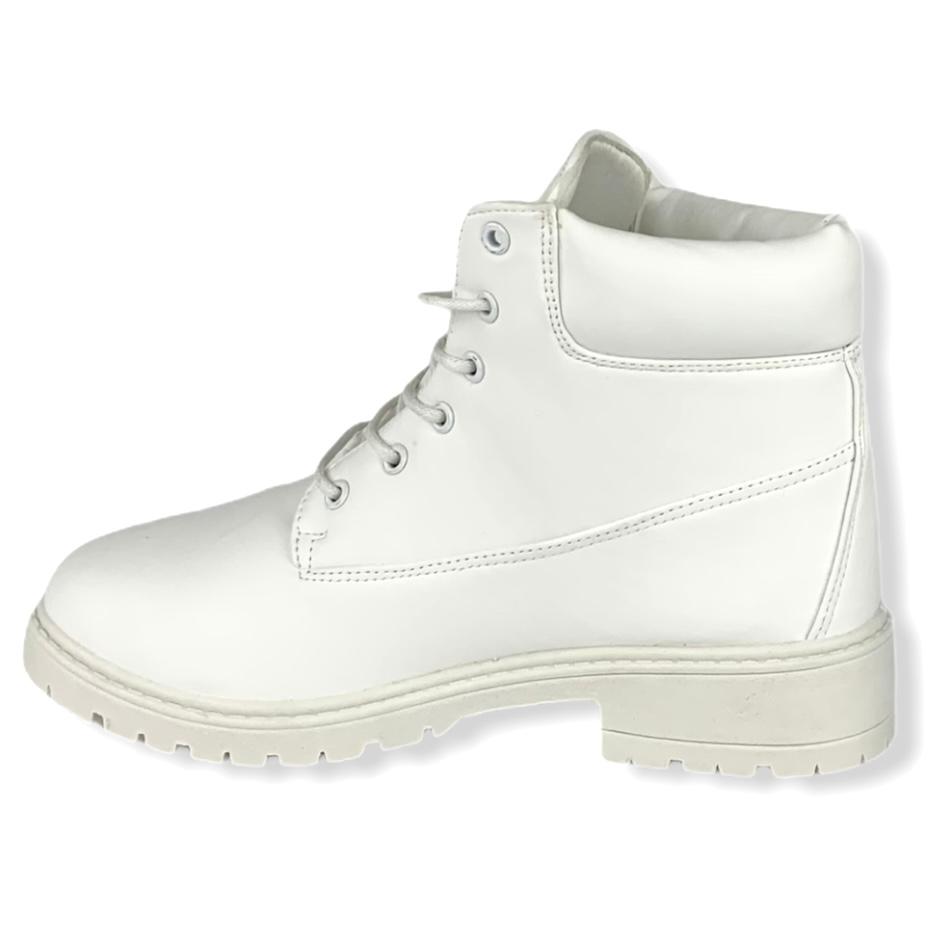 White Faux Leather Lace-up Size 9 Booties Women's Combats Boots