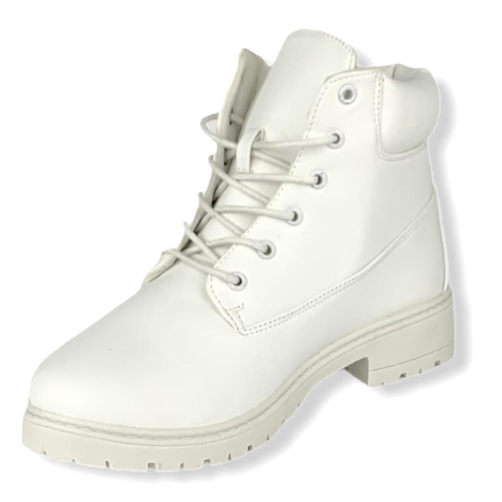 White Faux Leather Lace-up Size 9 Booties Women's Combats Boots