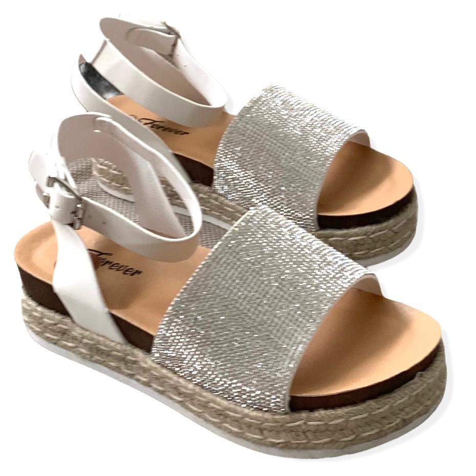 White/Silver Rhinestone Espadrille Ankle Buckle Women's Sandals
