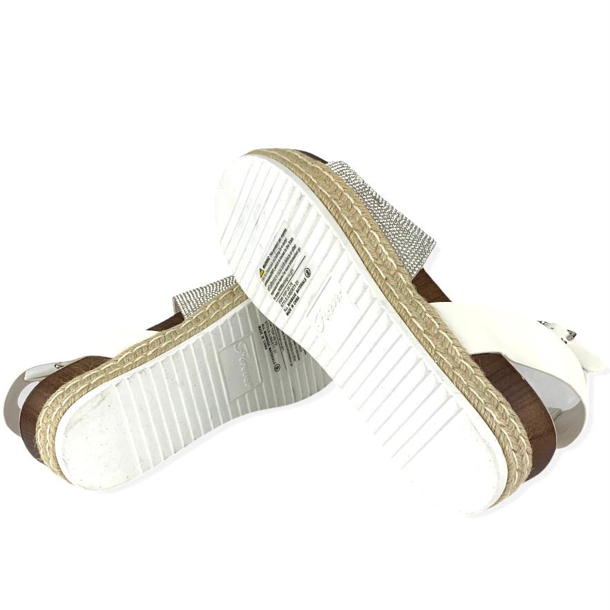White/Silver Rhinestone Espadrille Ankle Buckle Women's Sandals
