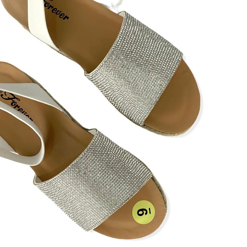 White/Silver Rhinestone Espadrille Ankle Buckle Women's Sandals