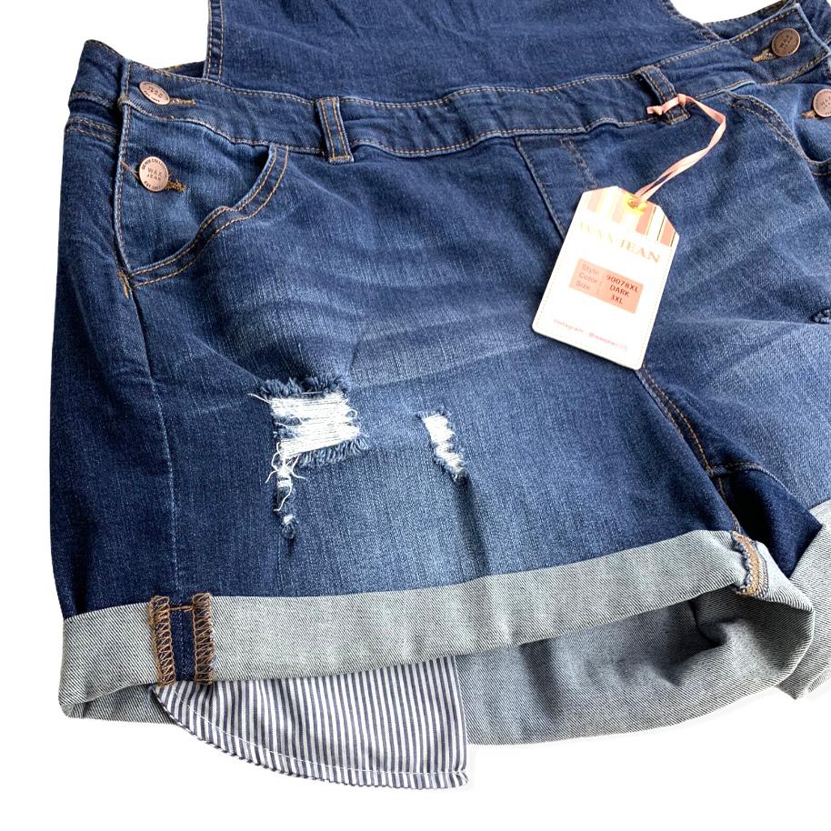 Basic Denim Destroyed Ripped Stretch Jean Rompers 3XL Women's Overall