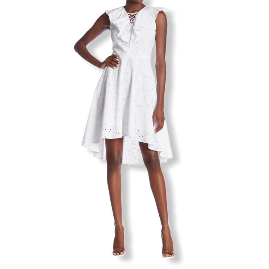 Women's Dress White Eyelet Sleeveless Asymmetric Hem