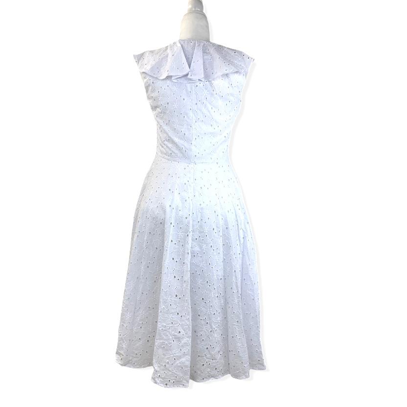 Women's Dress White Eyelet Sleeveless Asymmetric Hem