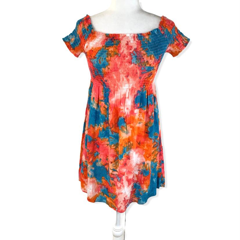 Tie Dye Shoulderless Shimmer Women's Mini Dress