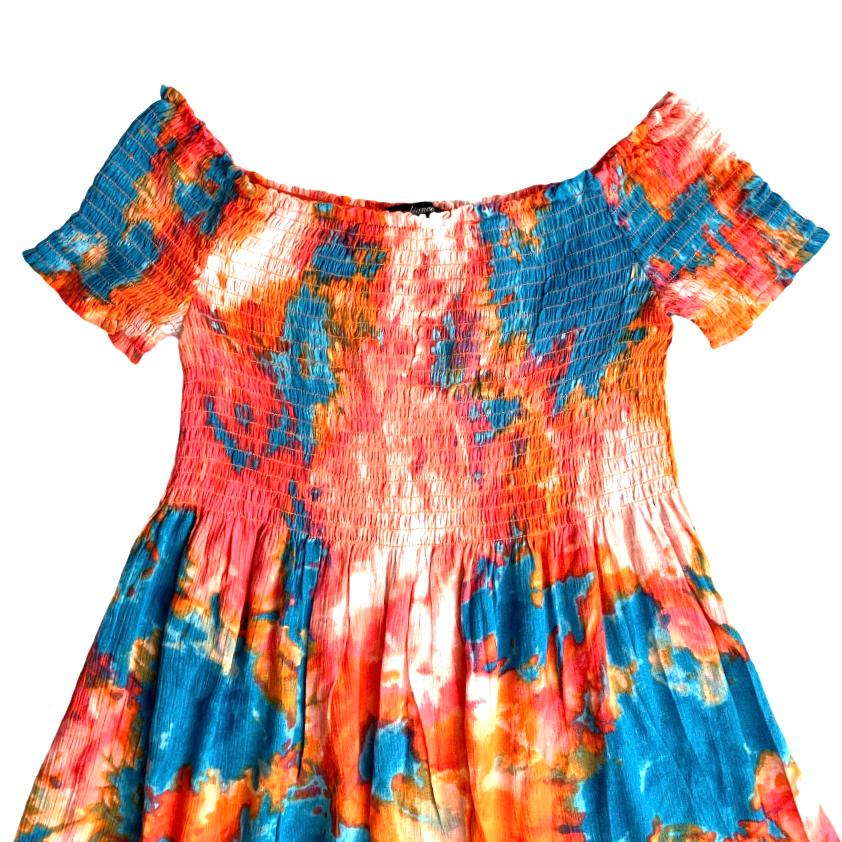 Tie Dye Shoulderless Shimmer Women's Mini Dress