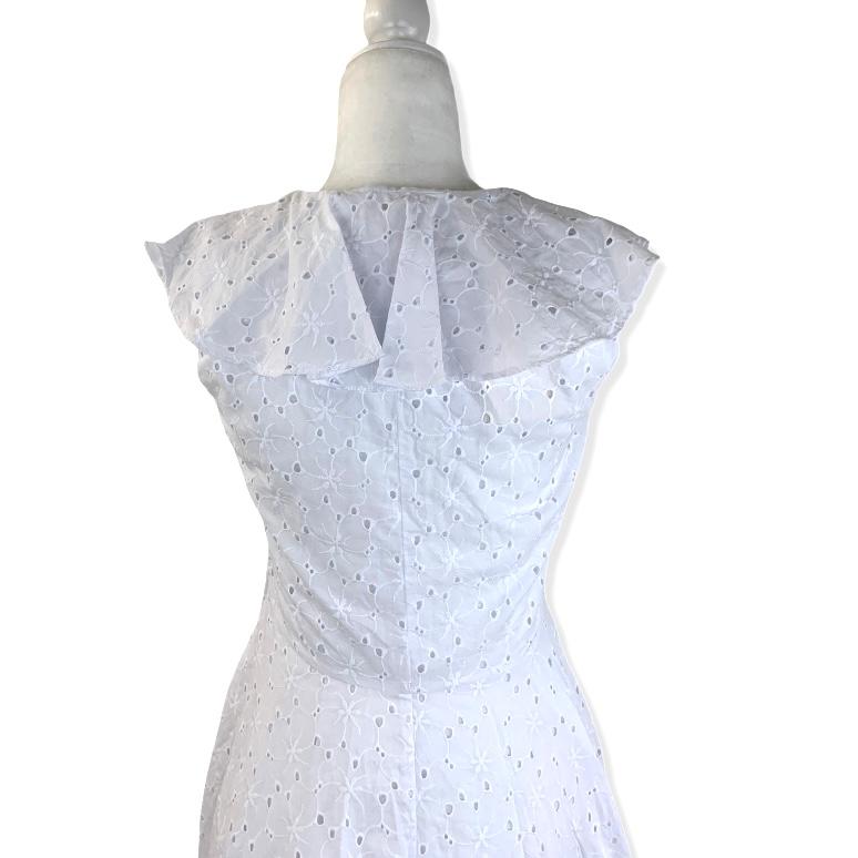 Women's Dress White Eyelet Sleeveless Asymmetric Hem