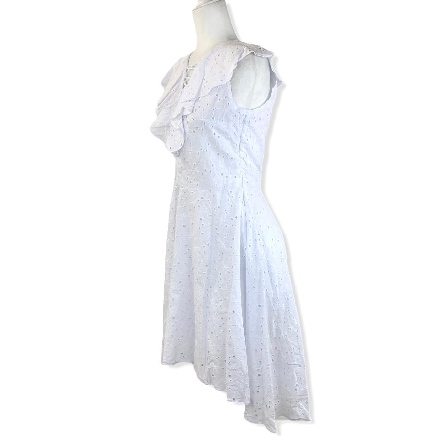 Women's Dress White Eyelet Sleeveless Asymmetric Hem