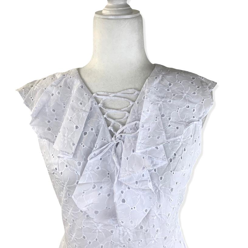 Women's Dress White Eyelet Sleeveless Asymmetric Hem