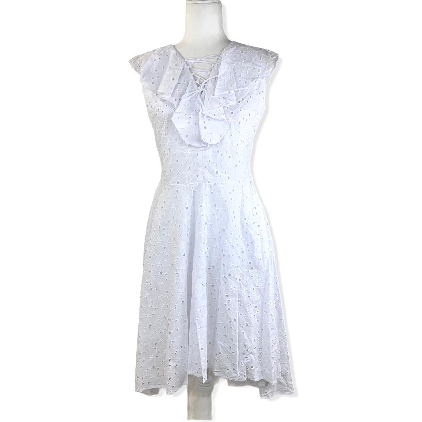 Women's Dress White Eyelet Sleeveless Asymmetric Hem