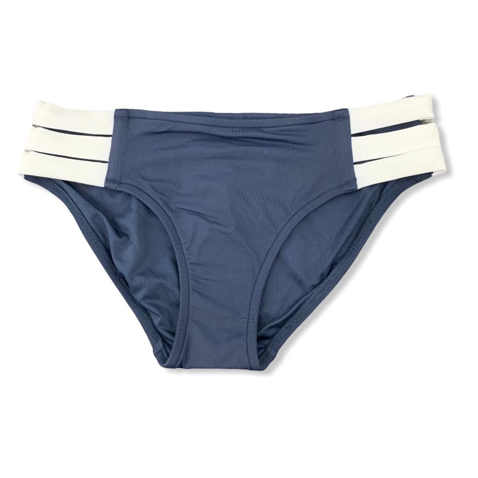 Indigo/White Hipster Multi Strap Bikini Bottom Size 6 Women's Swimwear