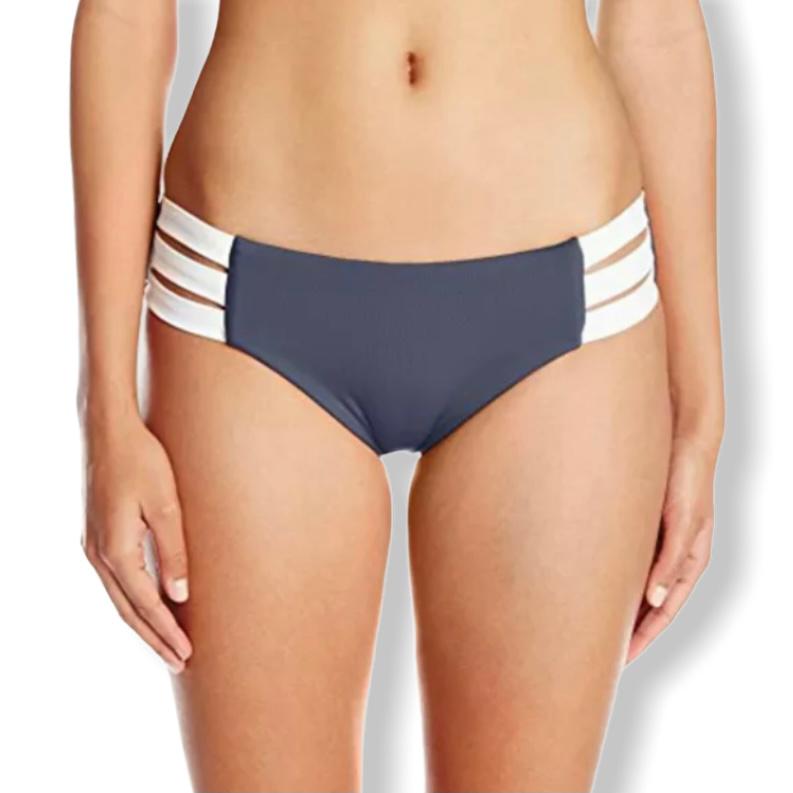 Indigo/White Hipster Multi Strap Bikini Bottom Size 6 Women's Swimwear
