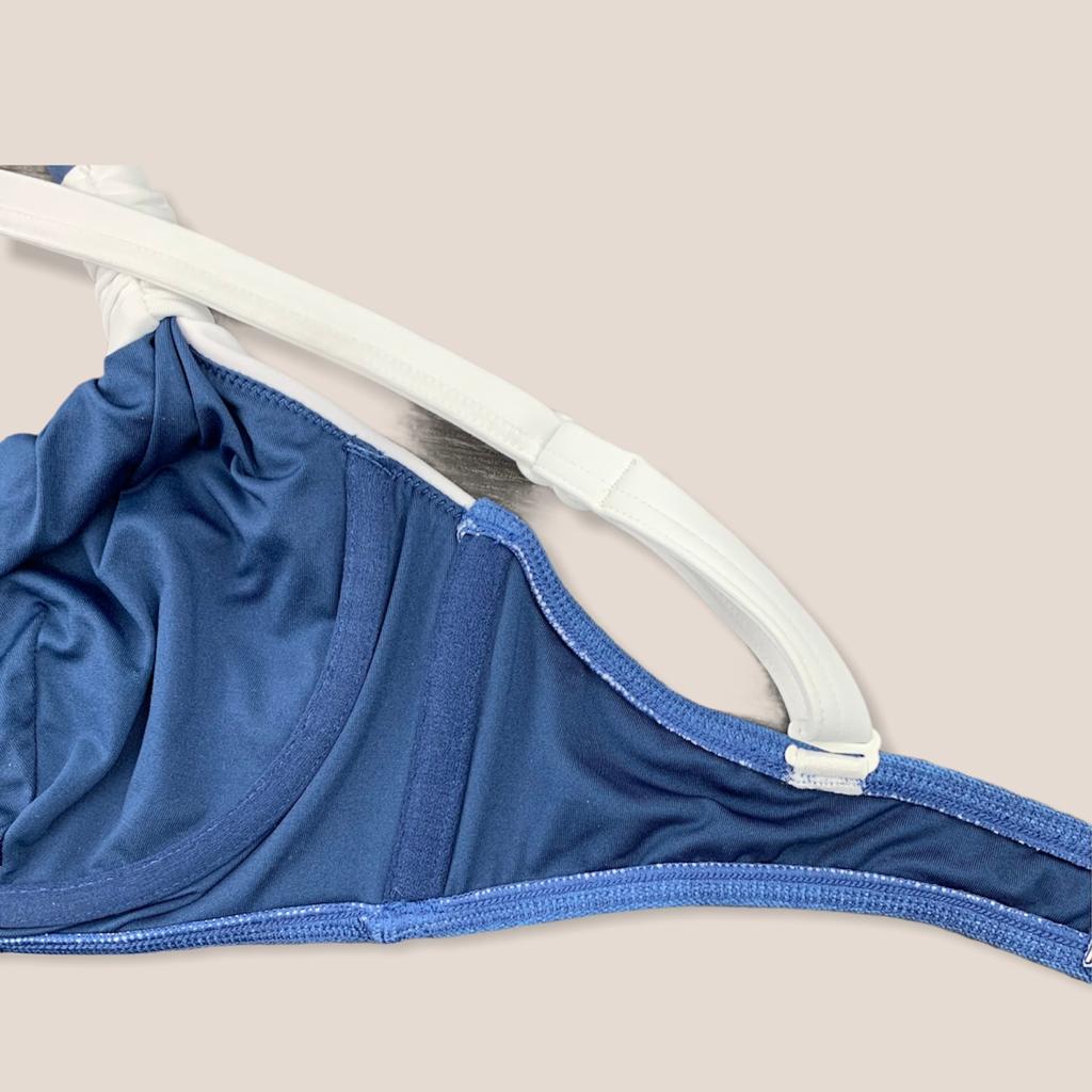 Blue Denim/White Bikini Top Size 8 Adjustable Strap Women's Swimwear