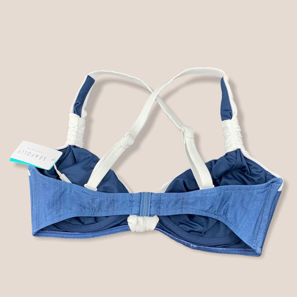 Blue Denim/White Bikini Top Size 8 Adjustable Strap Women's Swimwear