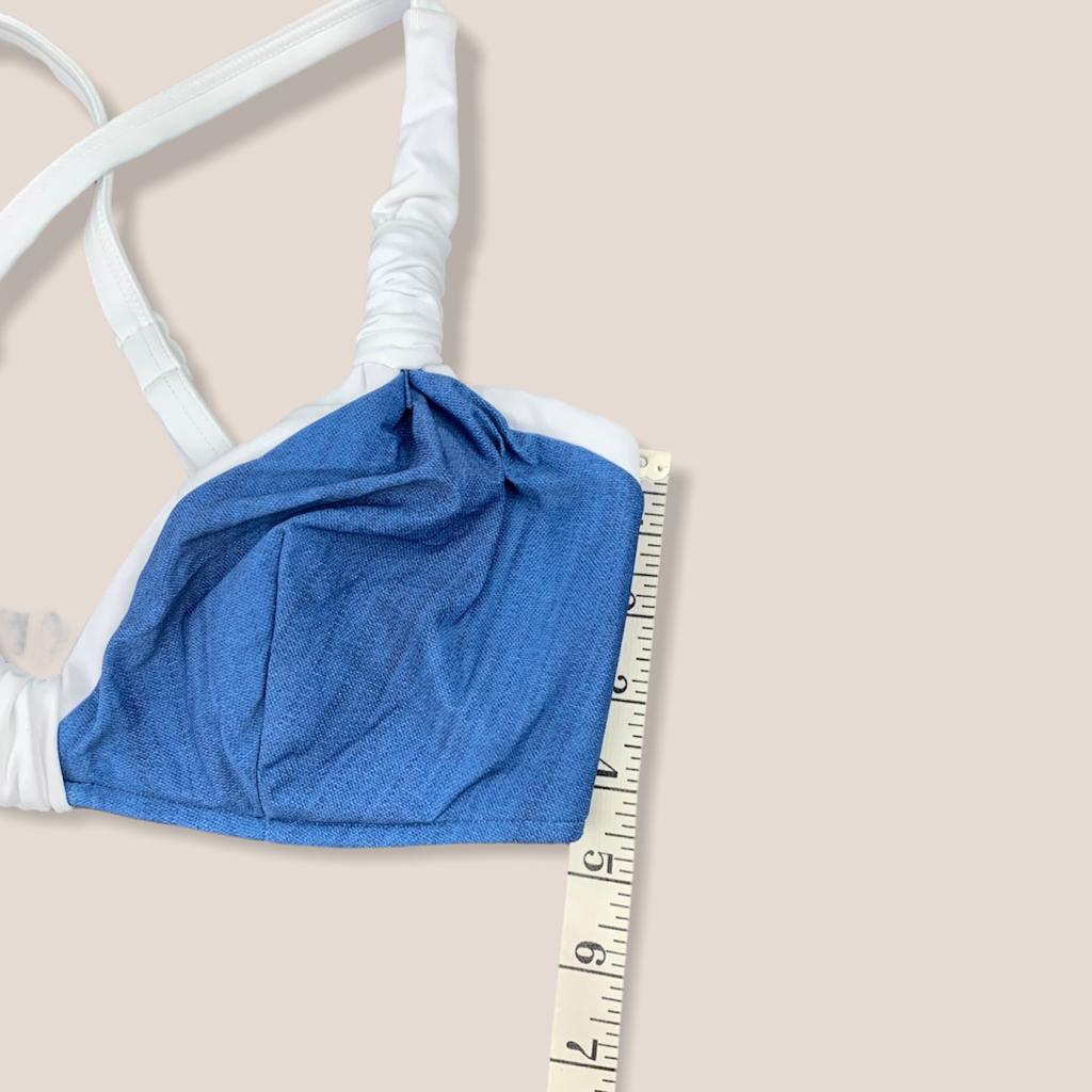Blue Denim/White Bikini Top Size 8 Adjustable Strap Women's Swimwear