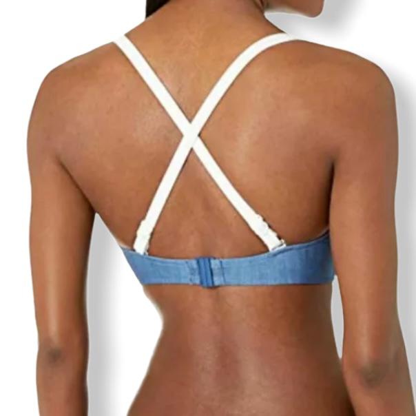 Blue Denim/White Bikini Top Size 8 Adjustable Strap Women's Swimwear
